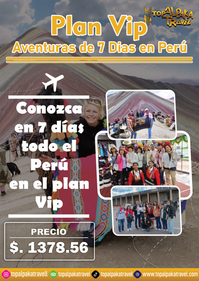 Portada del folleto: Aventuras en Perú · Plan VIP