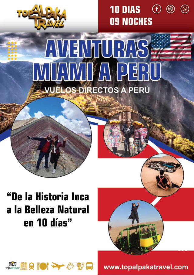 Portada del folleto: Viaje de Miami, Estados Unidos a Perú